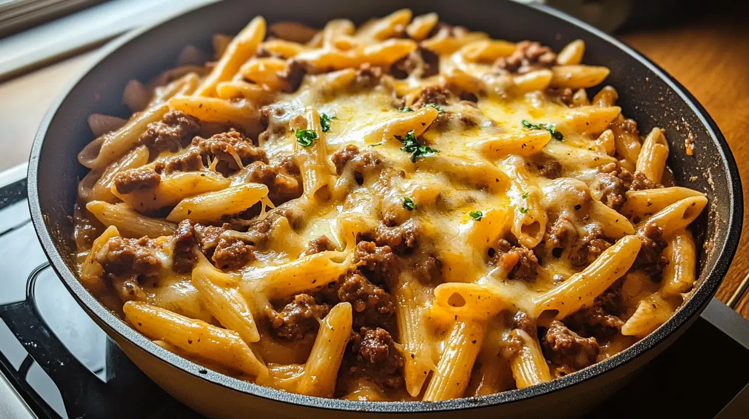 One-Pot Beef and Cheddar Ranch Pasta