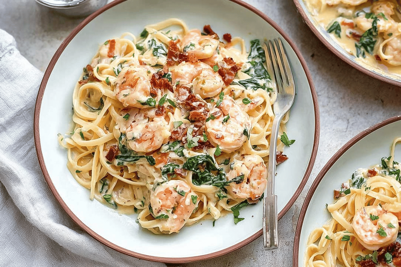 Creamy Tuscan shrimp linguine