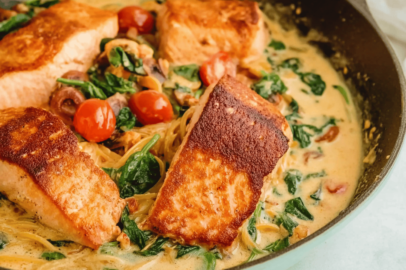 Healthy & Creamy Tuscan Salmon Pasta