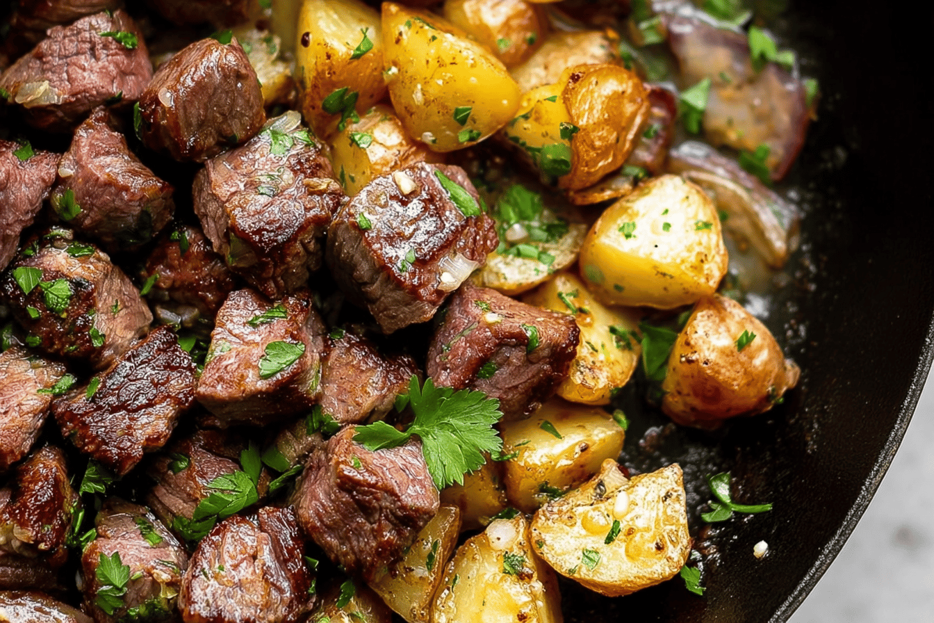 Garlic Butter Steak Bites and Potatoes