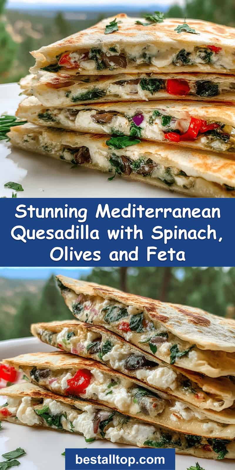 Mediterranean Quesadilla with Spinach, Olives and Feta