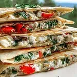 Mediterranean Quesadilla with Spinach, Olives and Feta