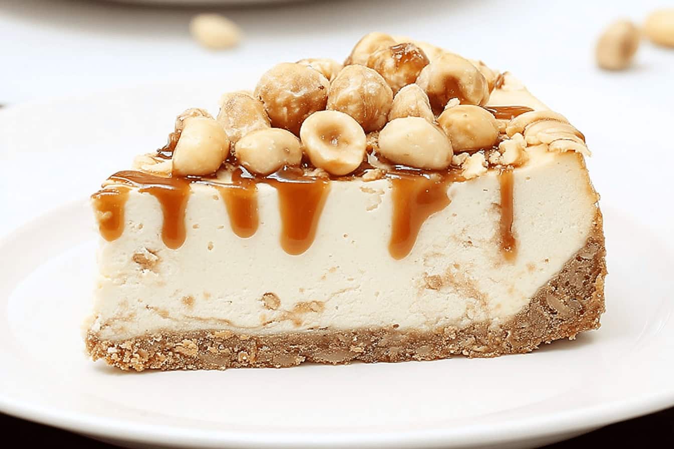 White Chocolate Macadamia Nut Cheesecake with Caramel 