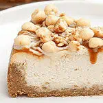 White Chocolate Macadamia Nut Cheesecake with Caramel