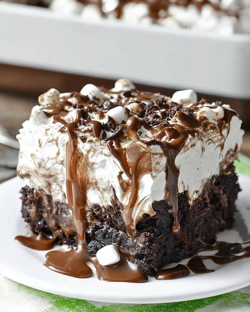 Marshmallow Chocolate Poke Cake - detail 1