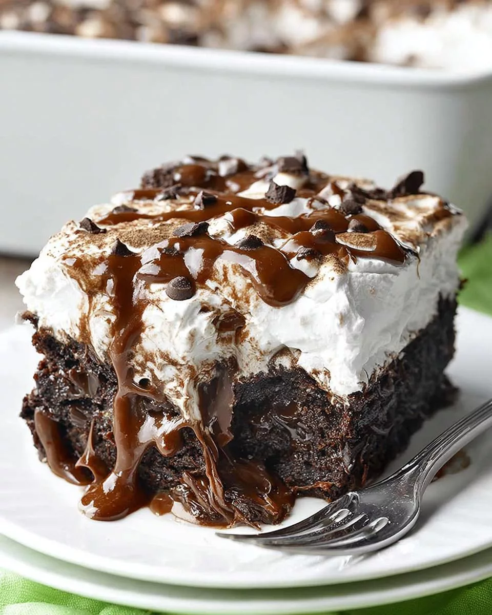 Marshmallow Chocolate Poke Cake - detail 2