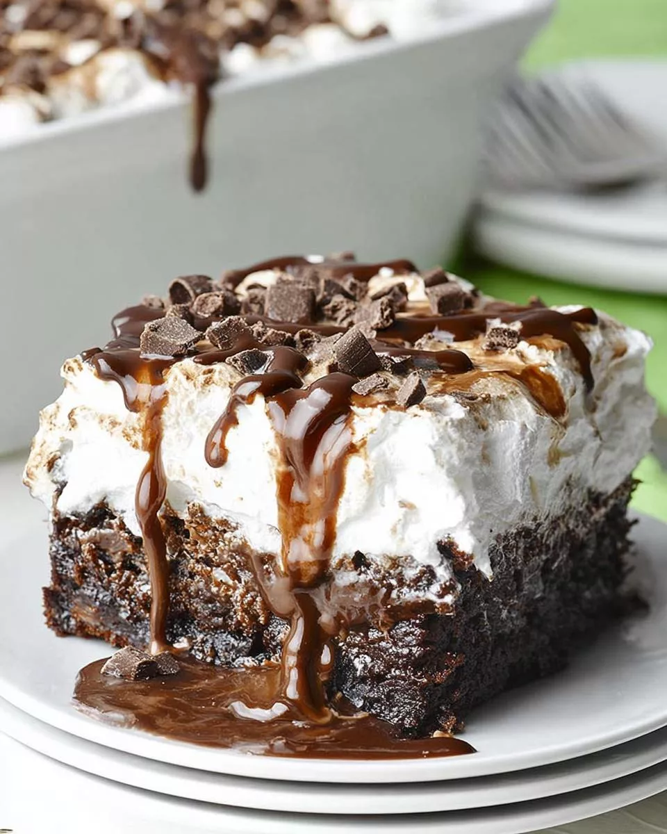 Marshmallow Chocolate Poke Cake - detail 2